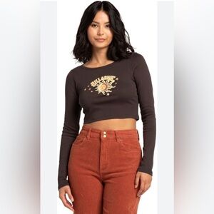 Billabong Women’s Show Peace Crop Tee Crew Neck T-Shirt sun-and-moon graphic NWT